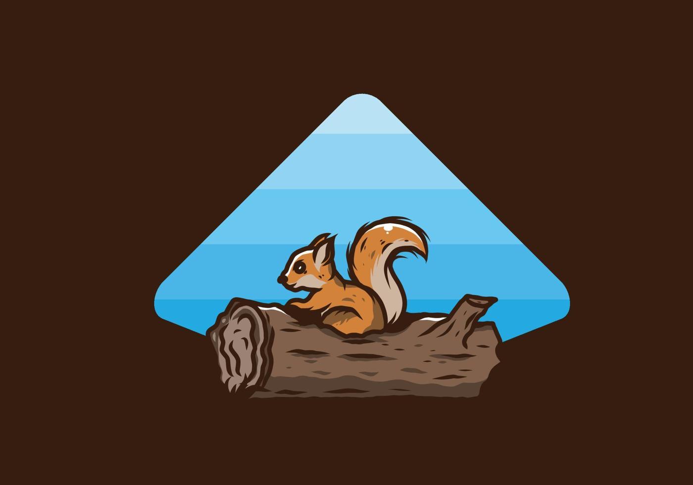 Lonely squirrel hiding in a dead tree trunk illustration vector