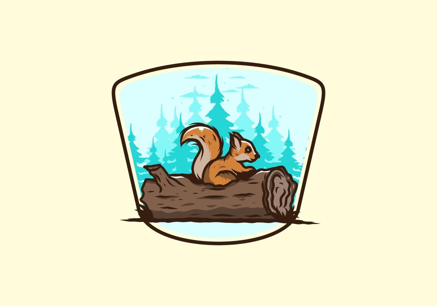 Lonely squirrel hiding in a dead tree trunk illustration vector