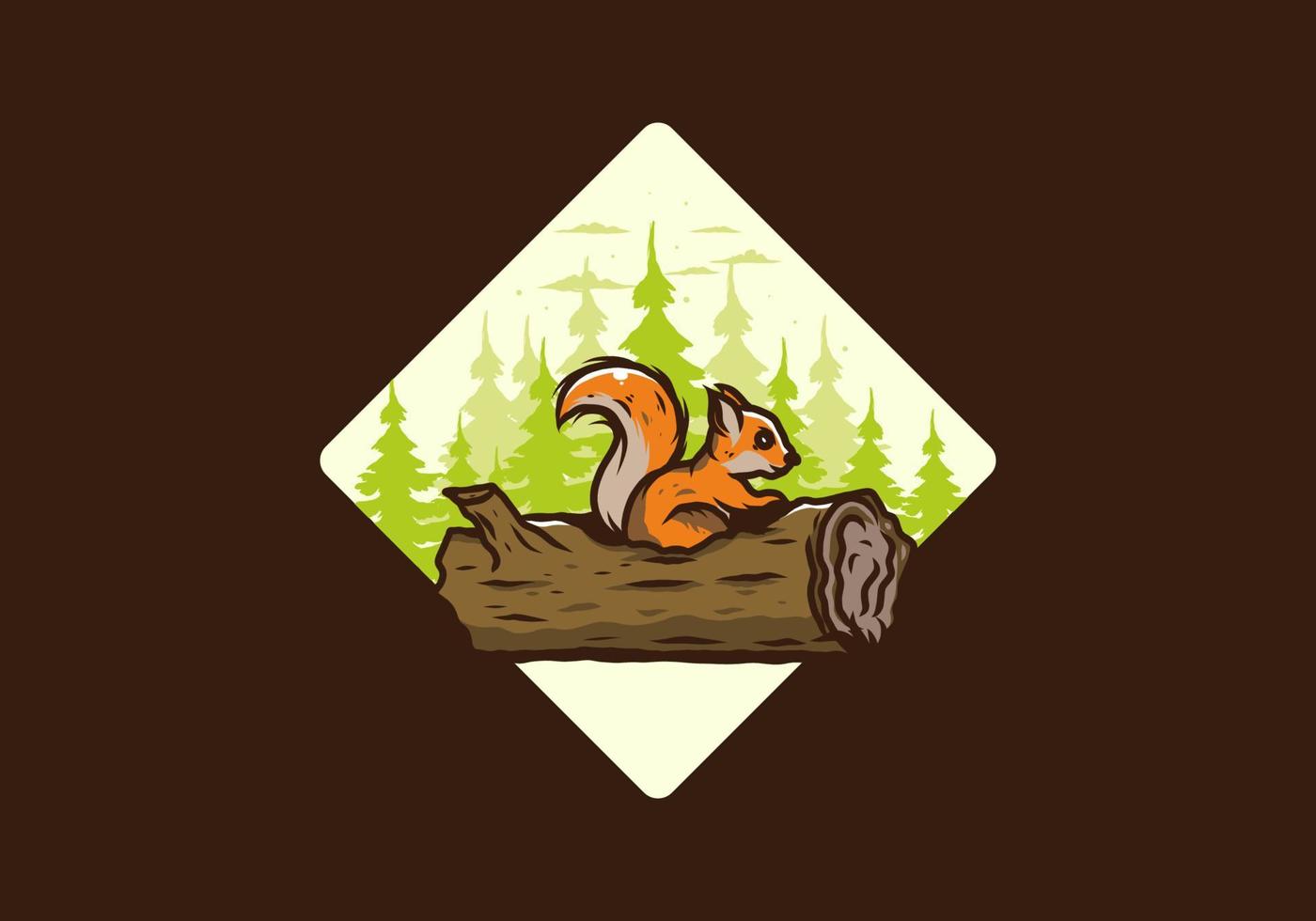 Lonely squirrel hiding in a dead tree trunk illustration vector