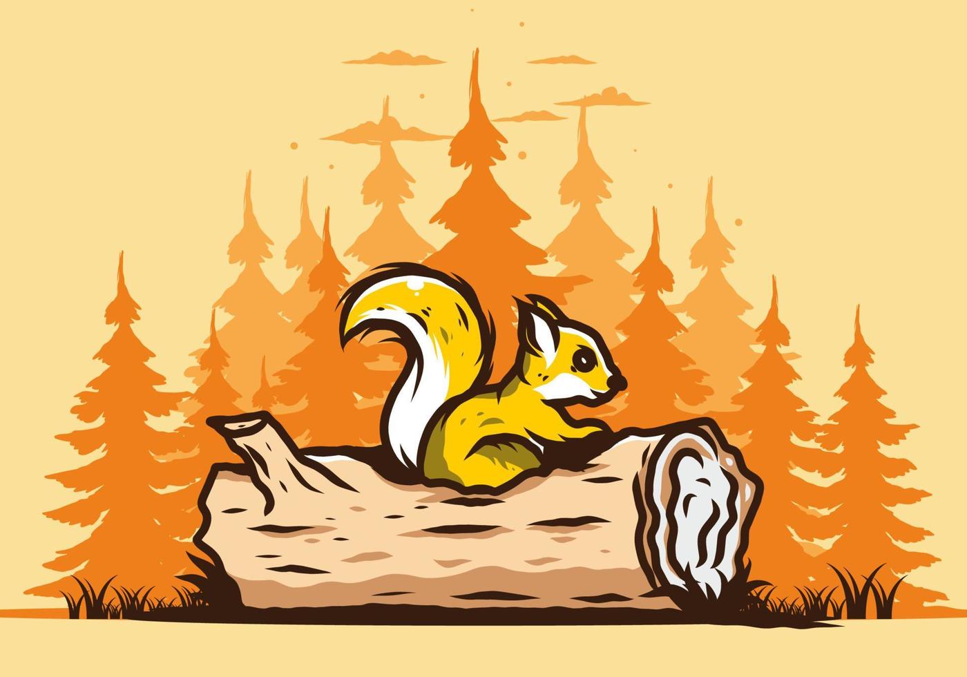 Lonely squirrel hiding in a dead tree trunk illustration vector