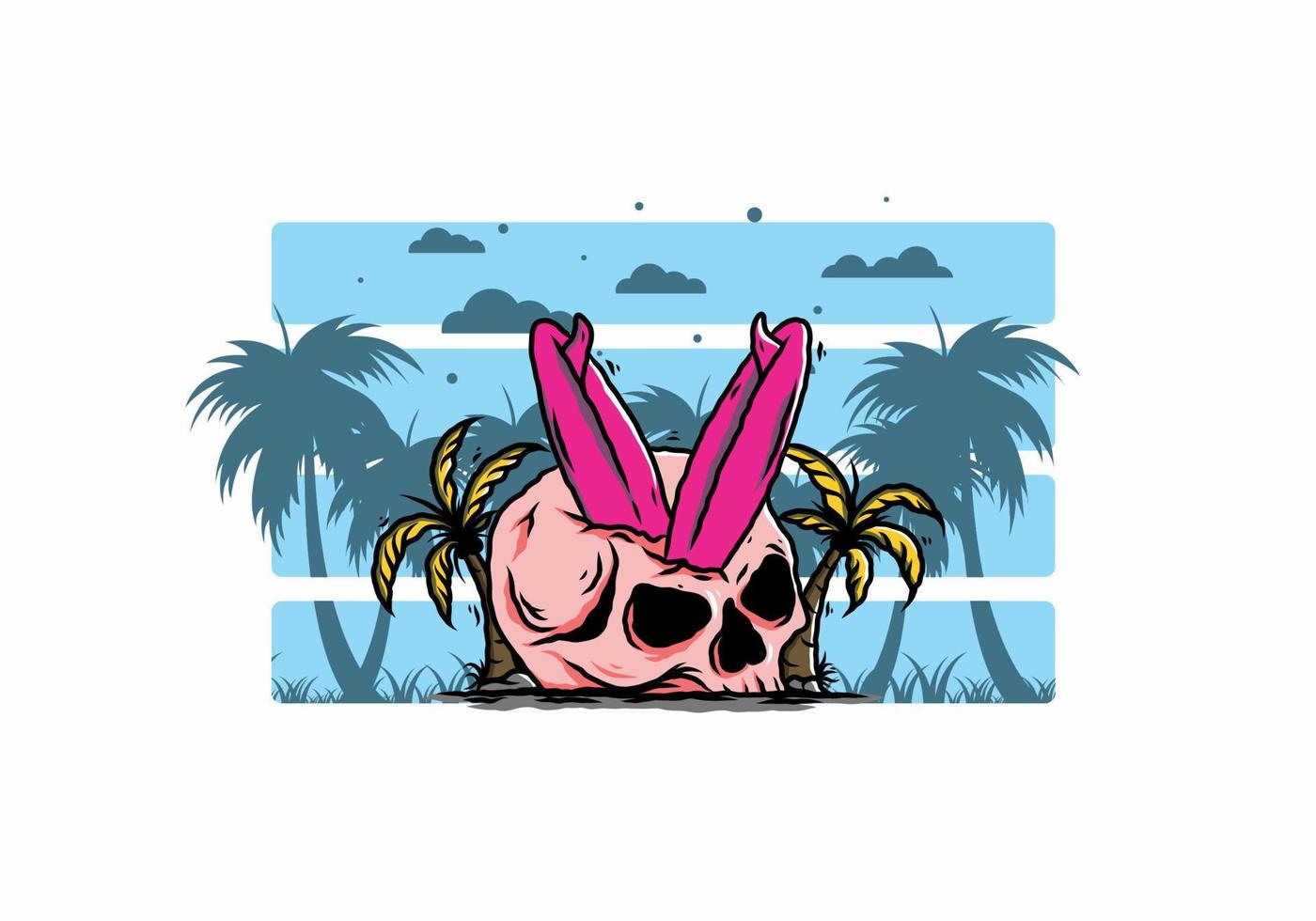 Surfing board stuck in human skull illustration vector