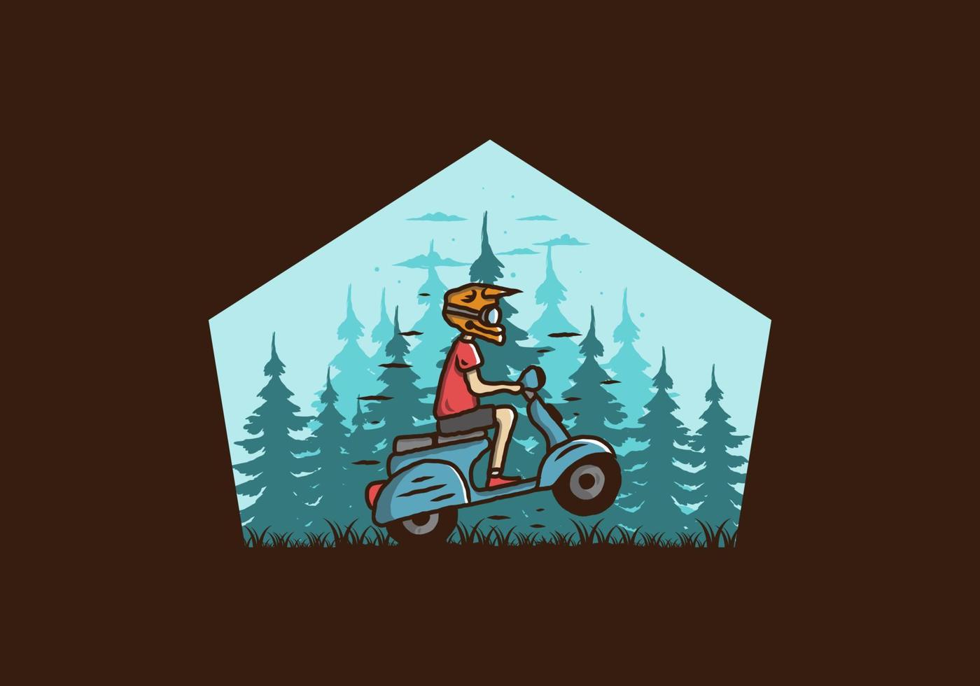 Standing scooter in the forest illustration vector