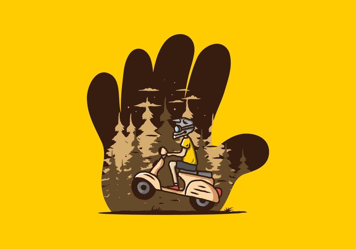 Standing scooter in the forest illustration vector