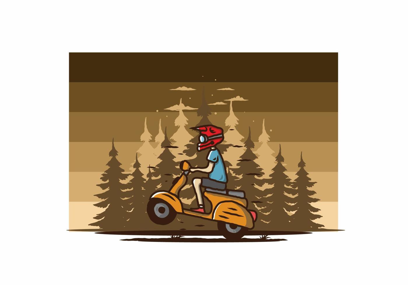 Standing scooter in the forest illustration vector