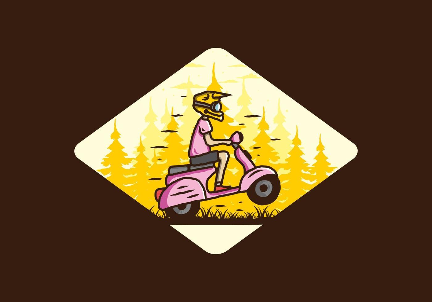 Standing scooter in the forest illustration vector