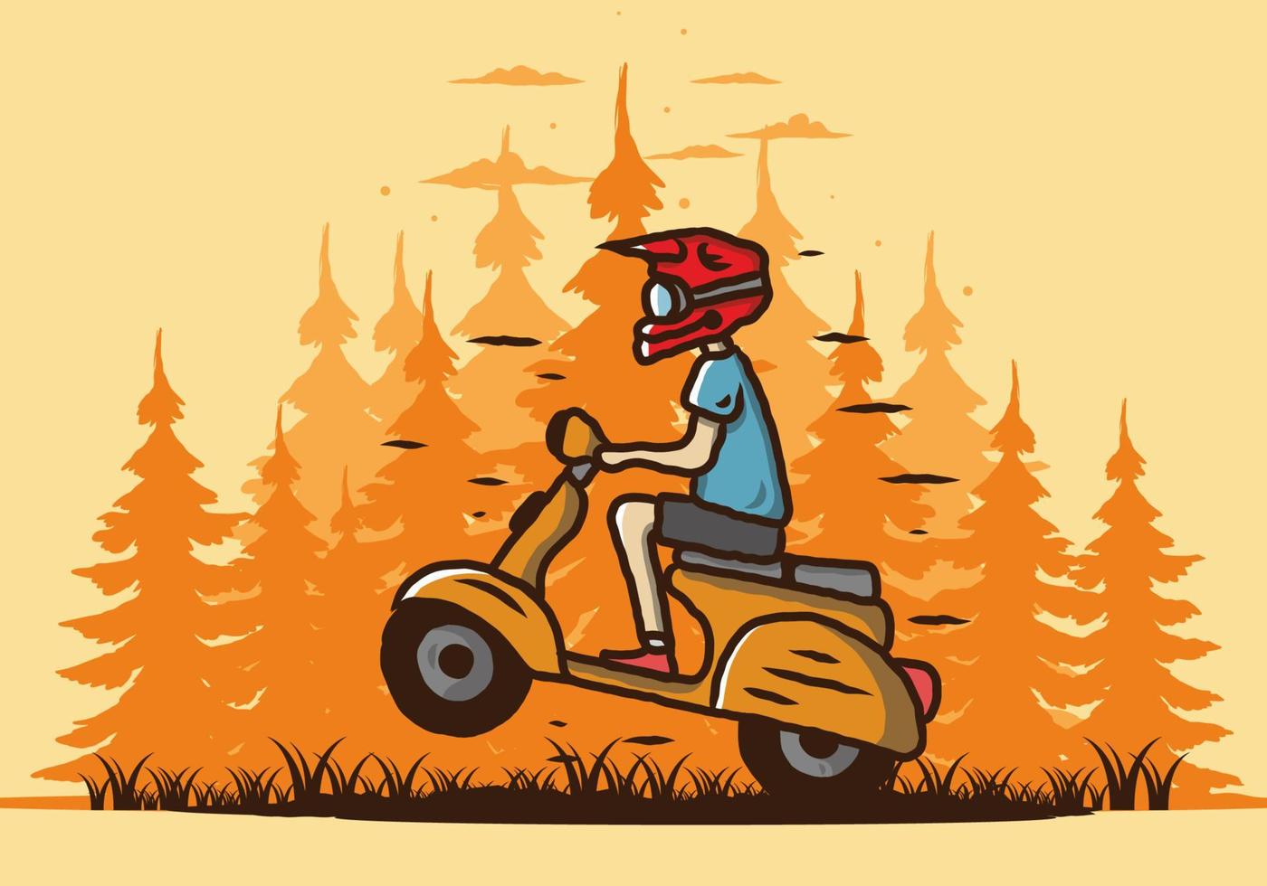 scooter de pie en la ilustración del bosque vector