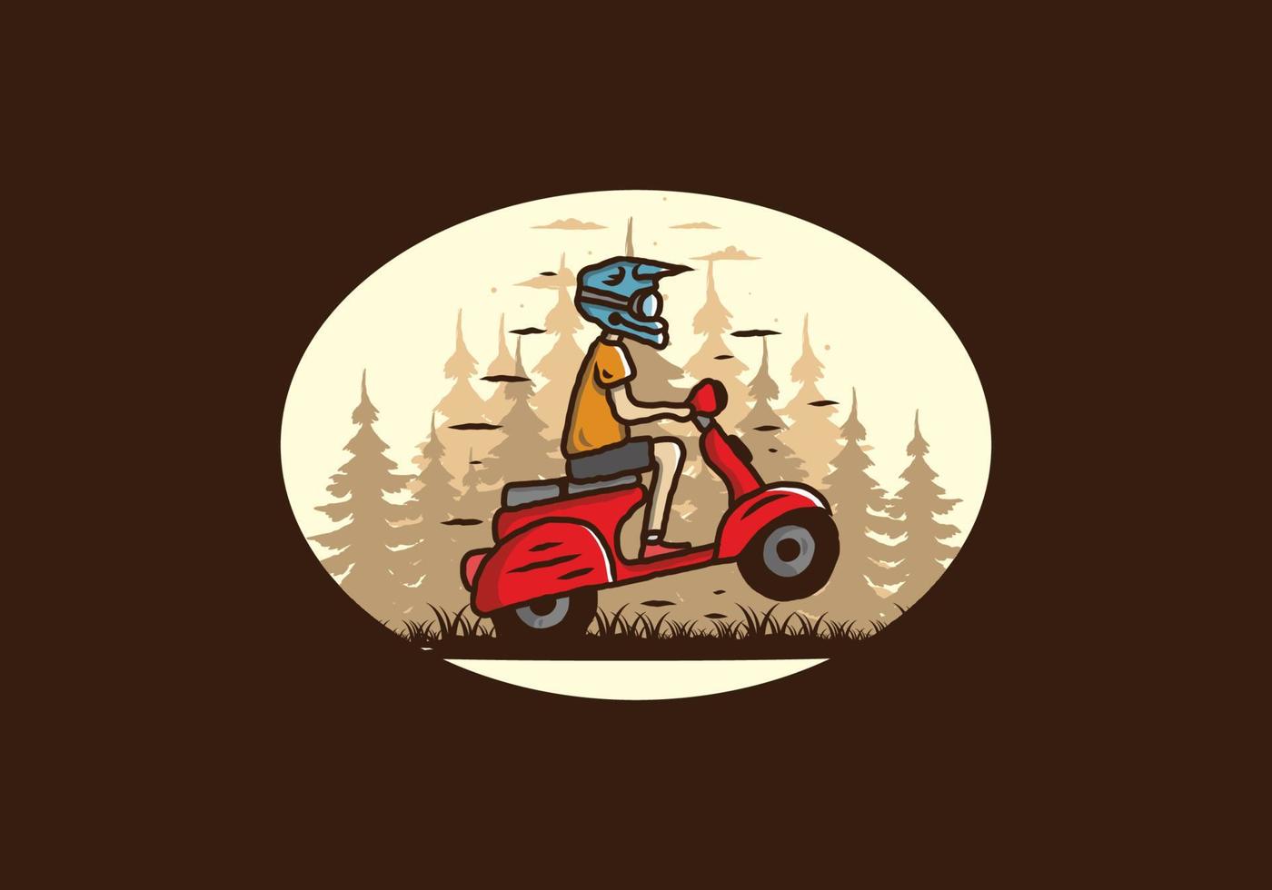 scooter de pie en la ilustración del bosque vector