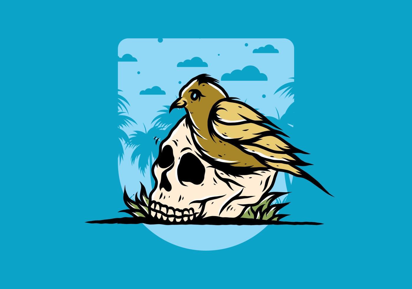 Bird nesting in skull illustration vector