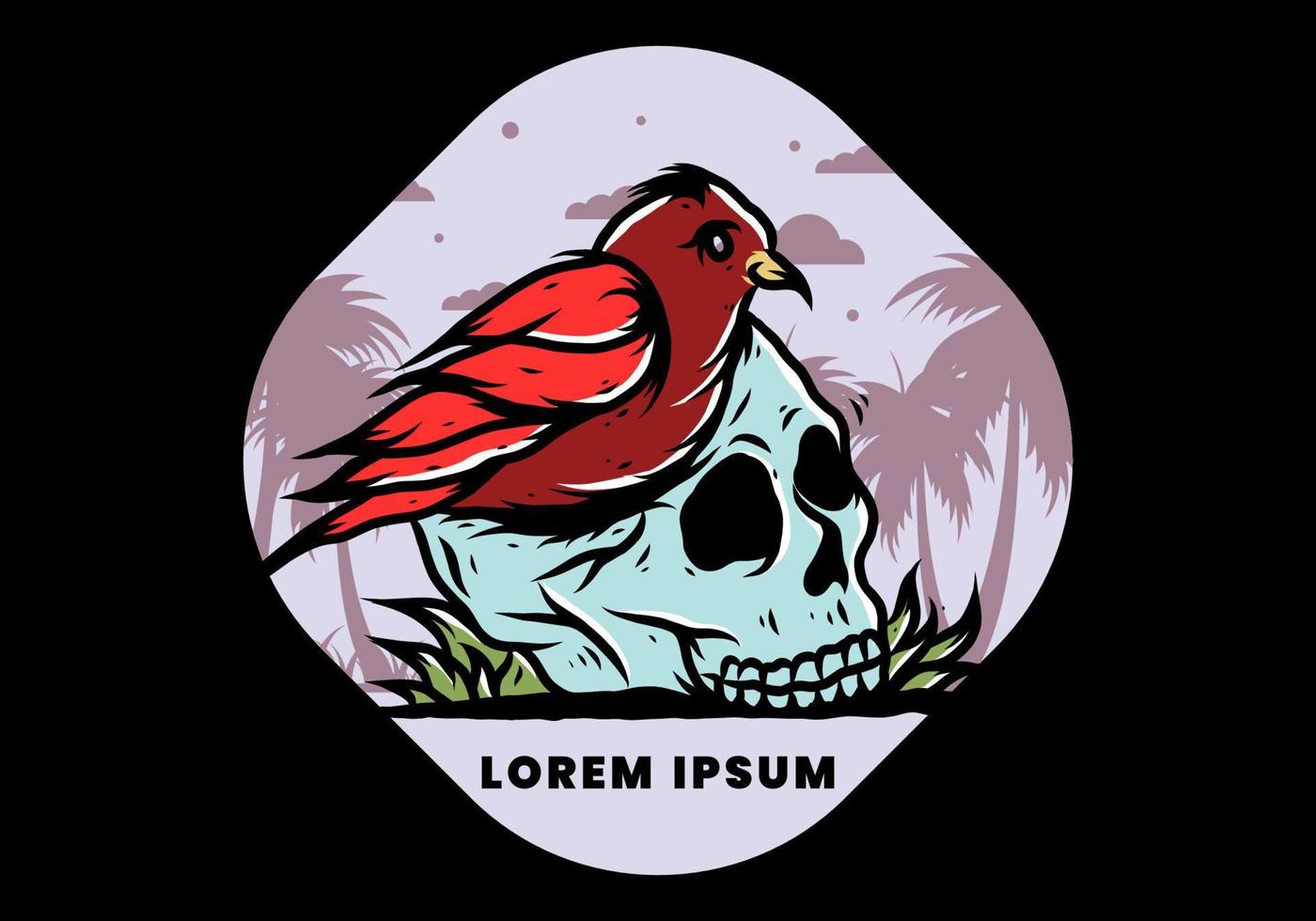 Bird nesting in skull illustration vector