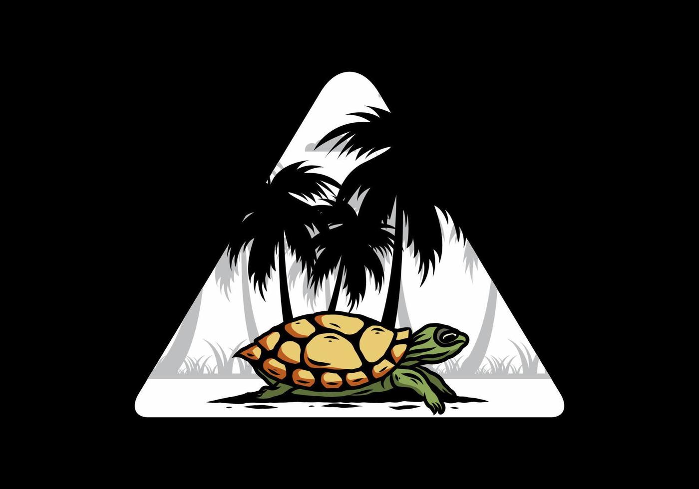 Sea turtle under the coconut tree illustration vector