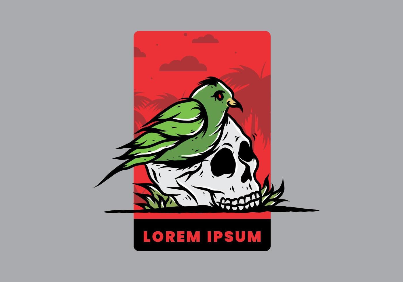 Bird nesting in skull illustration vector