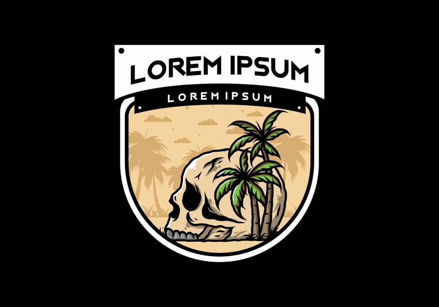Skull head under coconut trees illustration vector