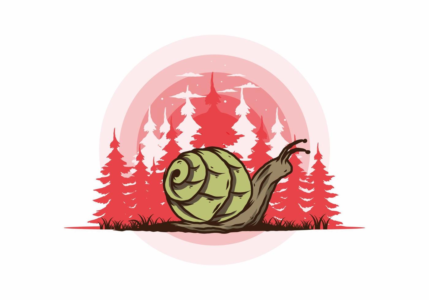 Snail creeping in the forest illustration vector