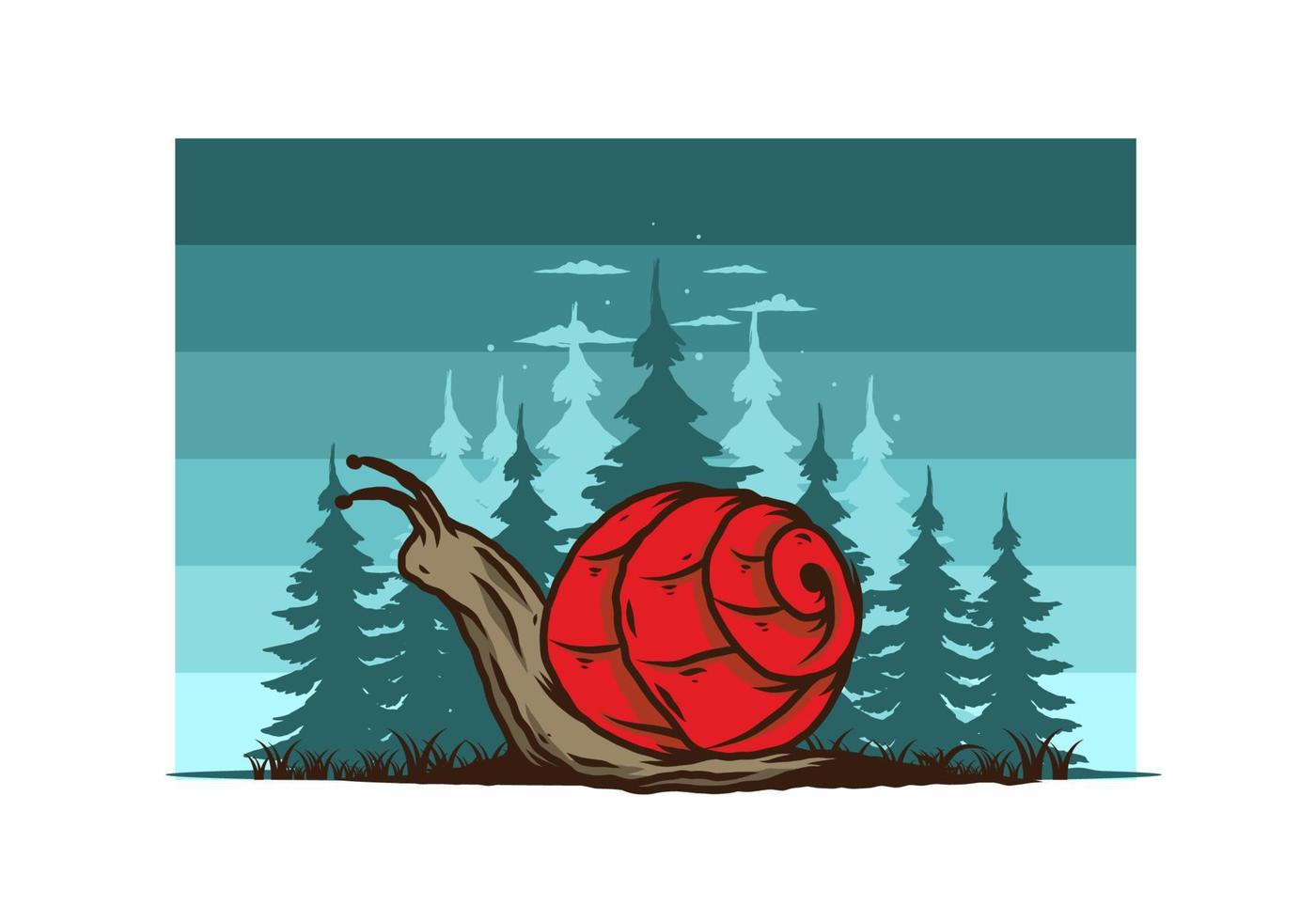 Snail creeping in the forest illustration vector