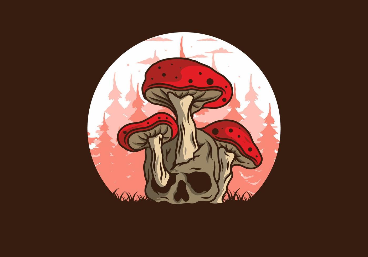 Mushroom growing on human skull illustration vector