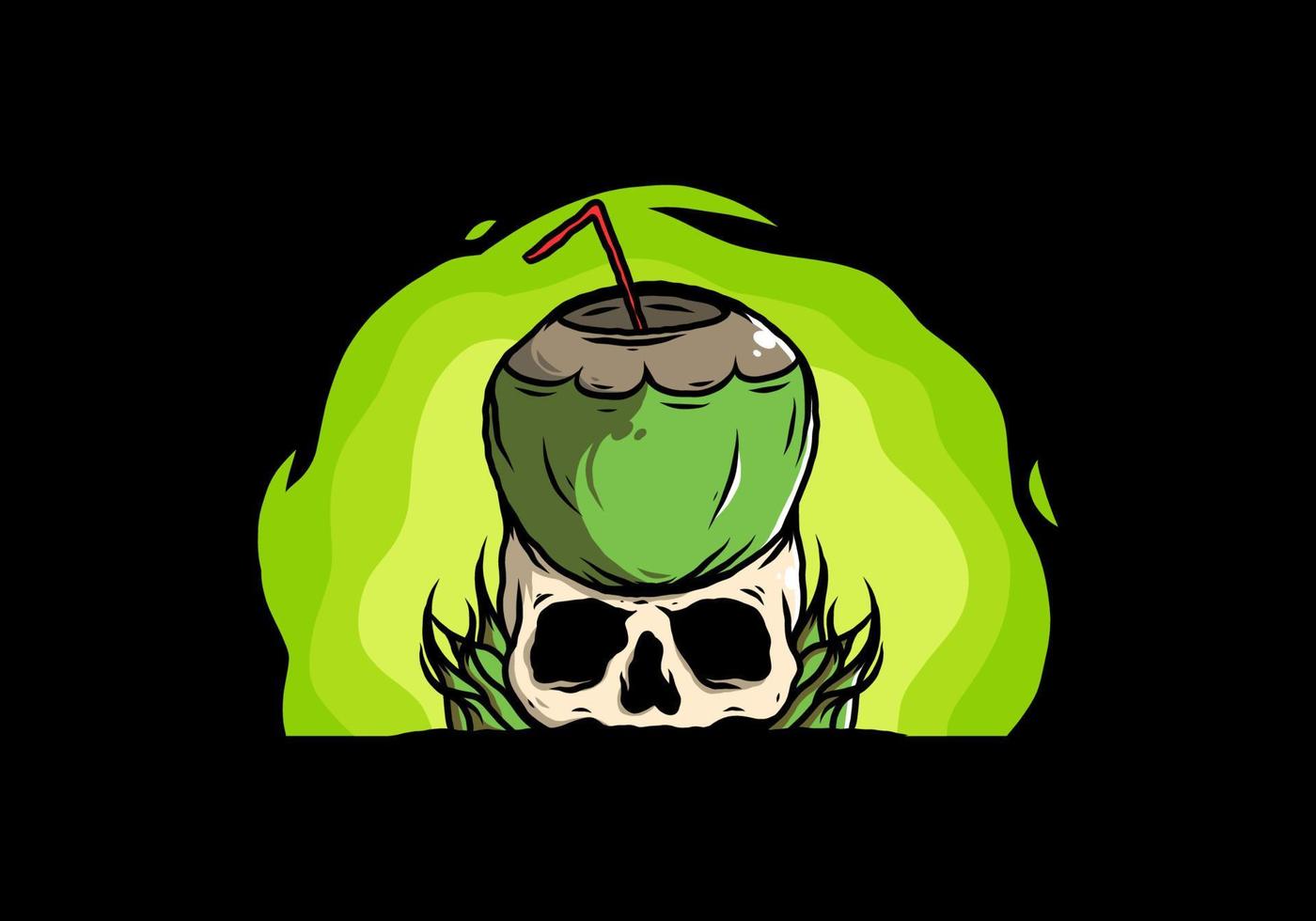 Coconut drink on human skull illustration vector