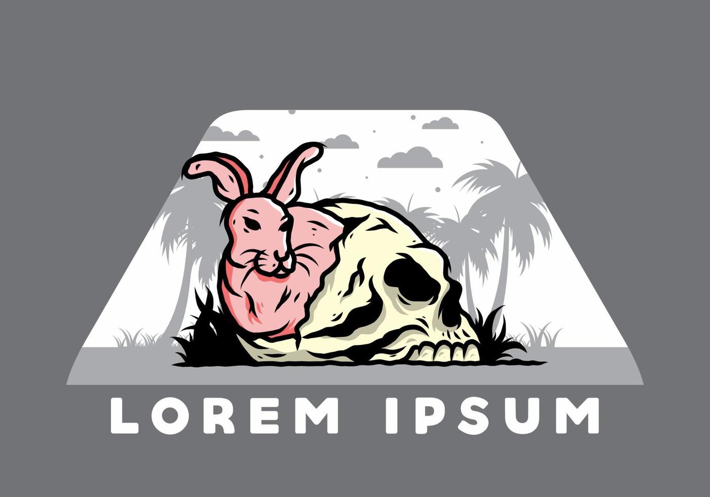 Rabbit hiding inside human skull illustration vector