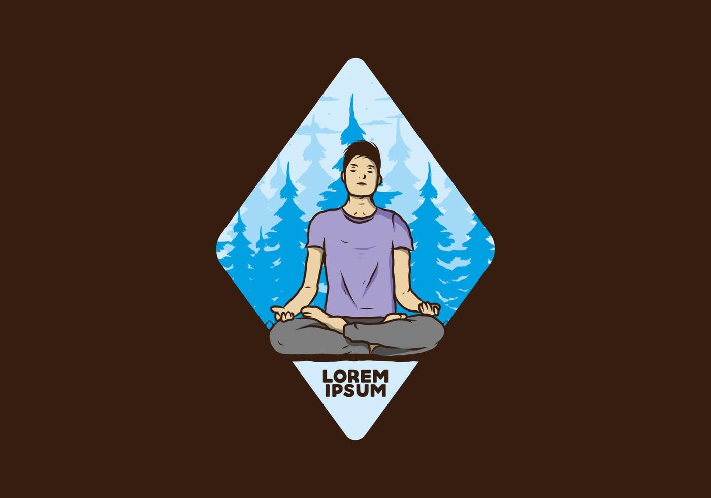 illustration of a someone doing yoga and meditating outdoors in a forest in nature among pine trees vector