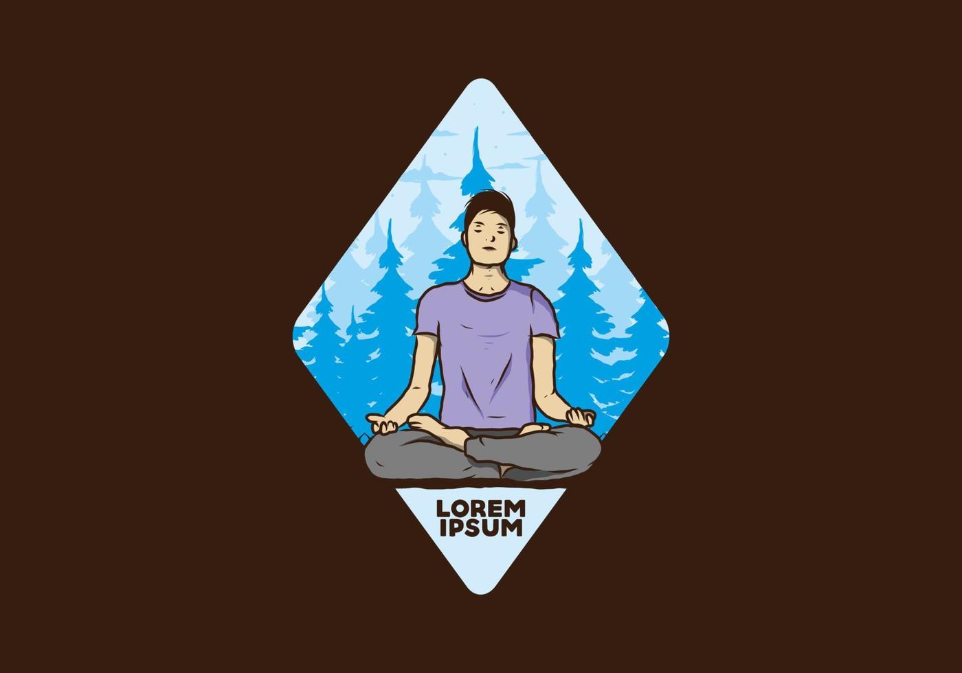 illustration of a someone doing yoga and meditating outdoors in a forest in nature among pine trees vector