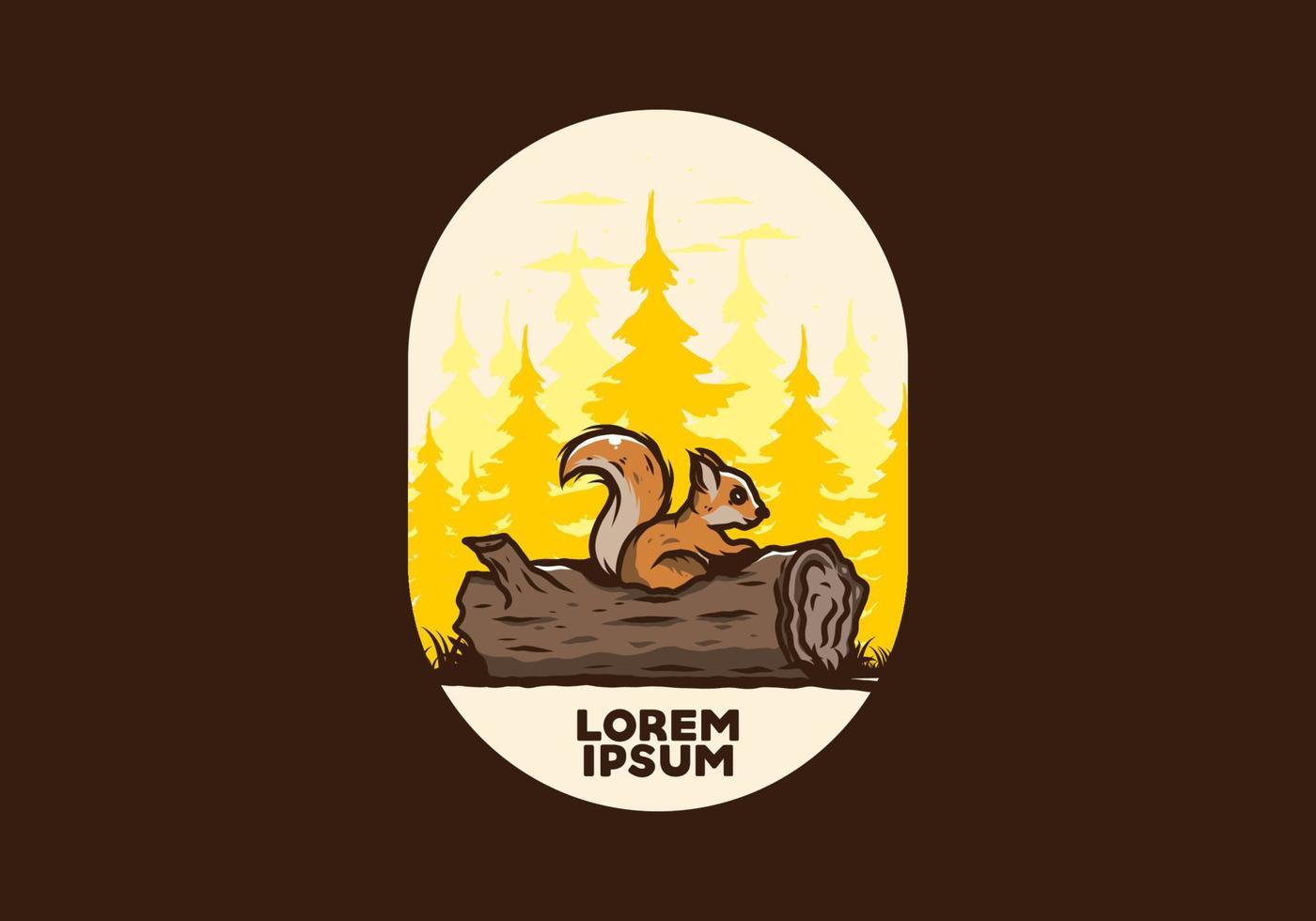 Lonely squirrel hiding in a dead tree trunk illustration vector