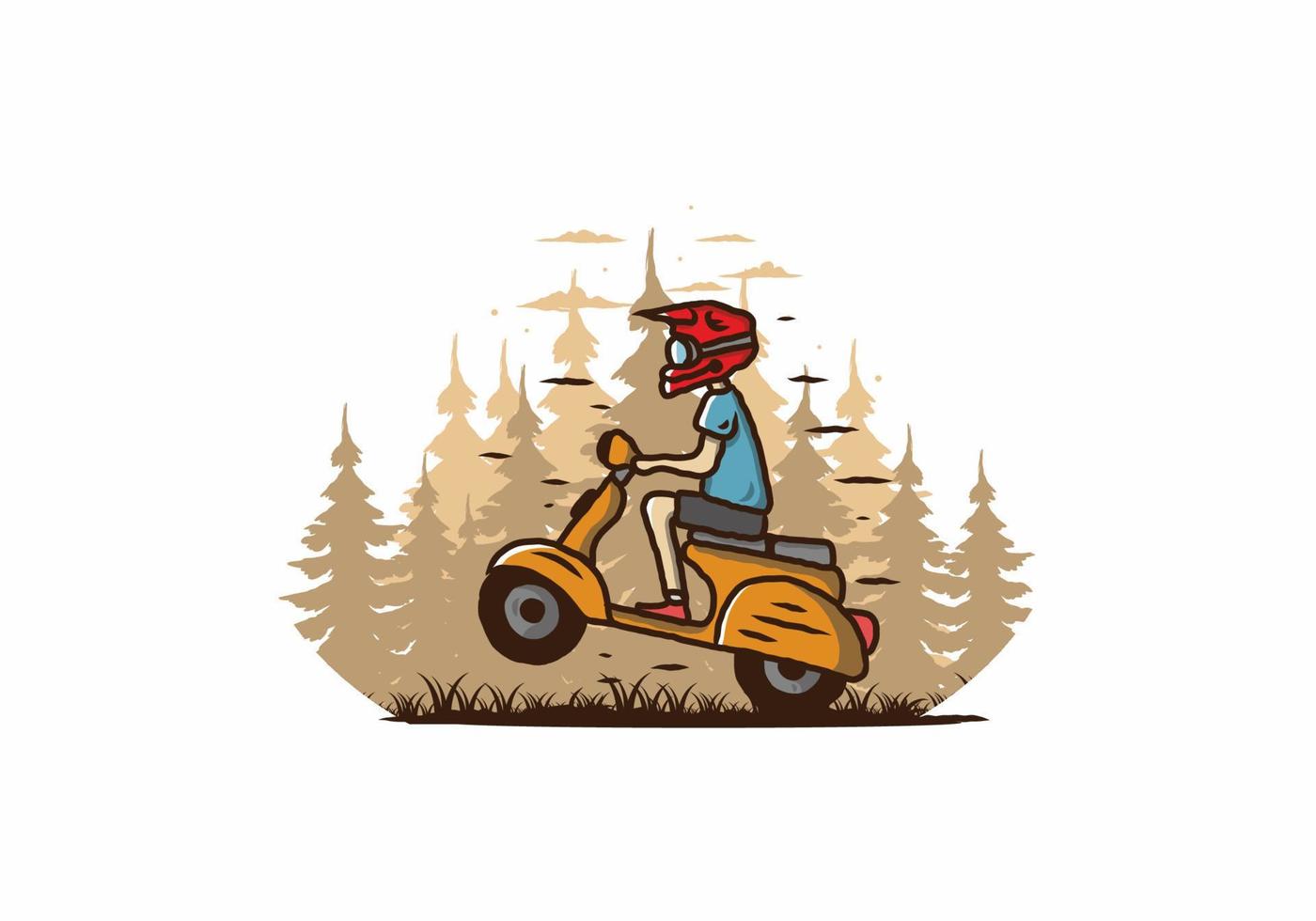 Standing scooter in the forest illustration vector