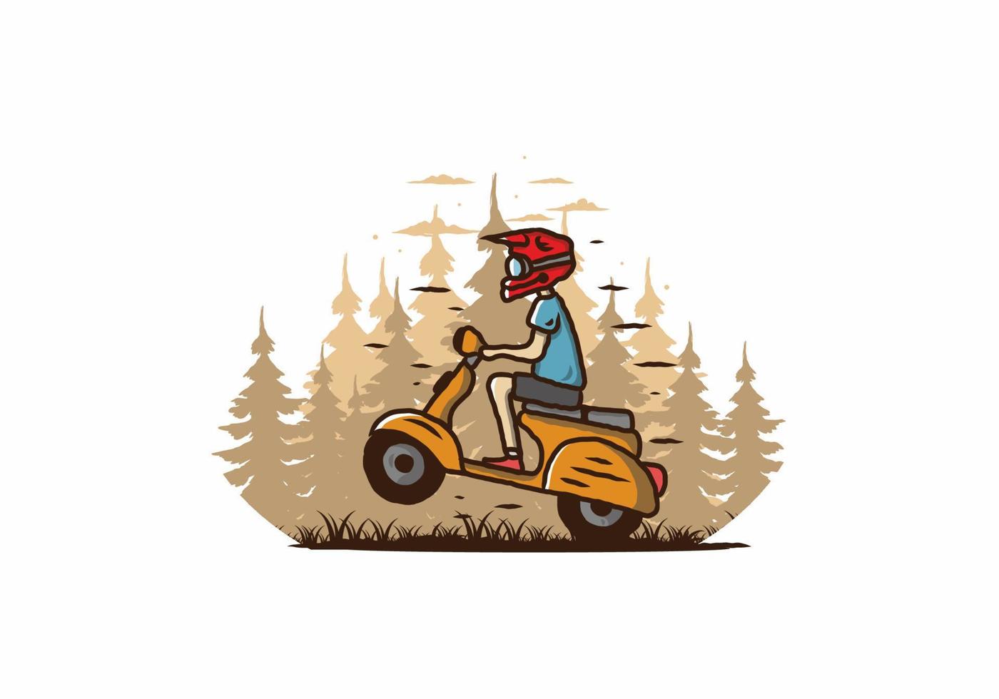 scooter de pie en la ilustración del bosque vector