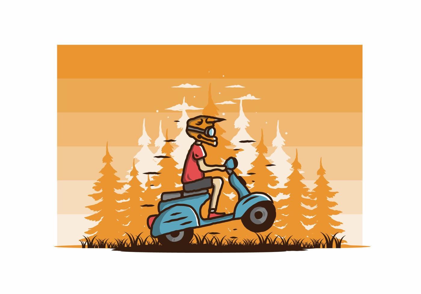 Standing scooter in the forest illustration vector