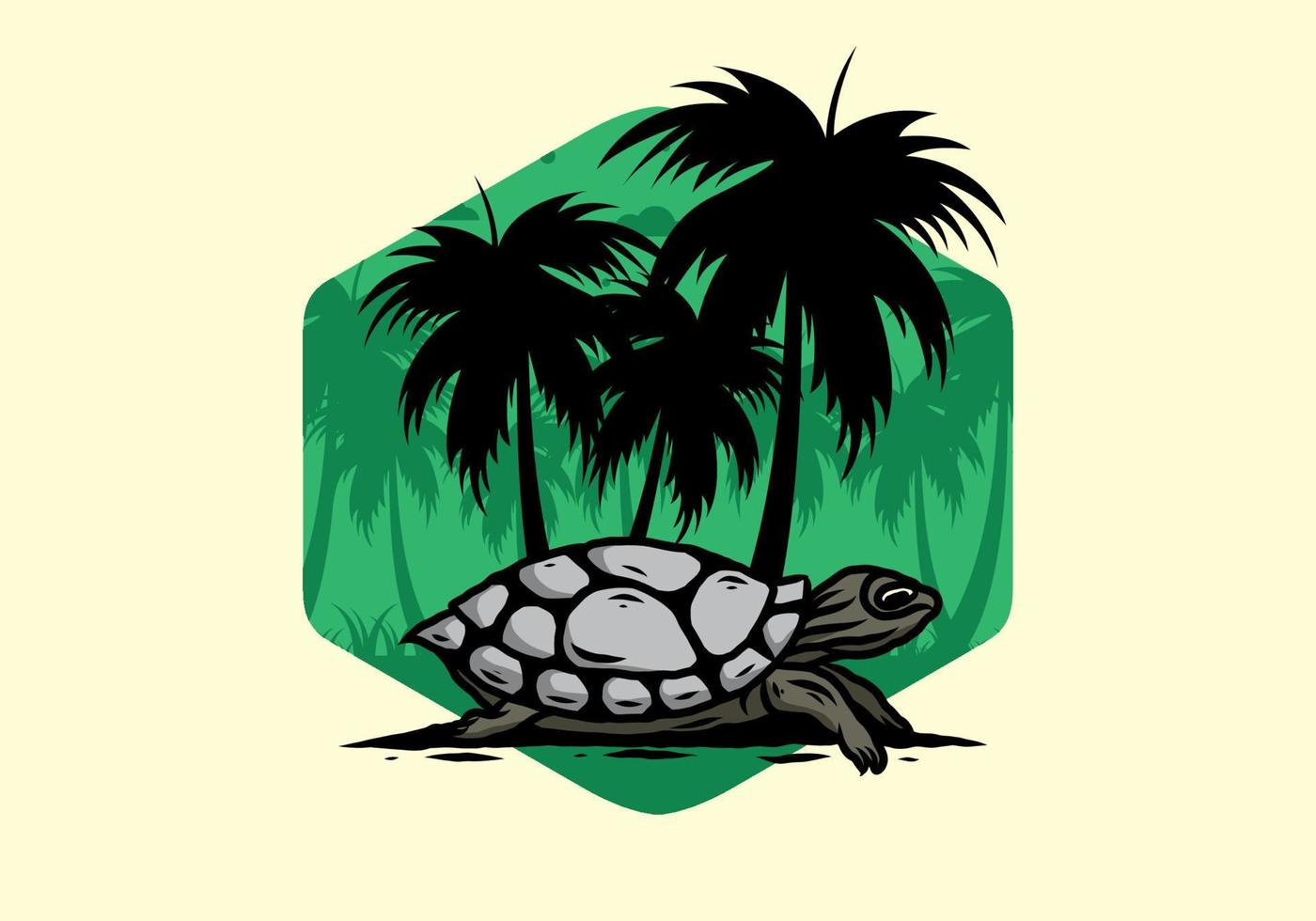 tortuga marina bajo la ilustración del árbol de coco vector