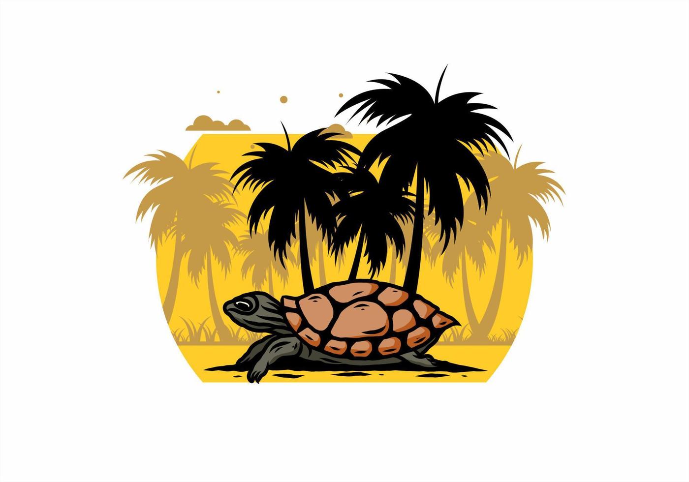 Sea turtle under the coconut tree illustration vector