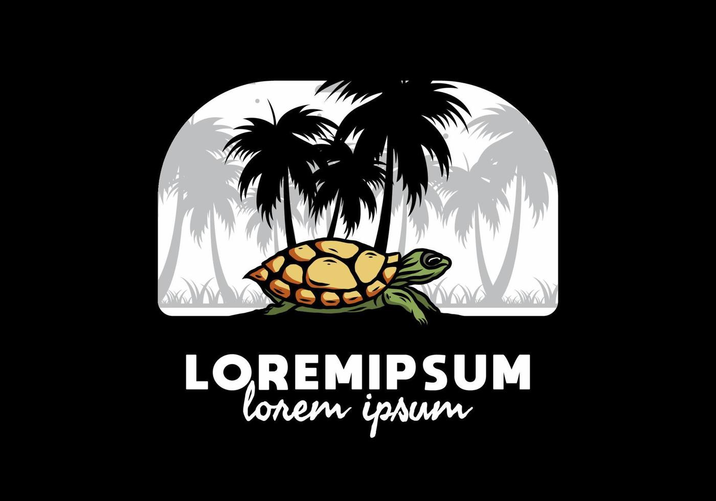 Sea turtle under the coconut tree illustration vector