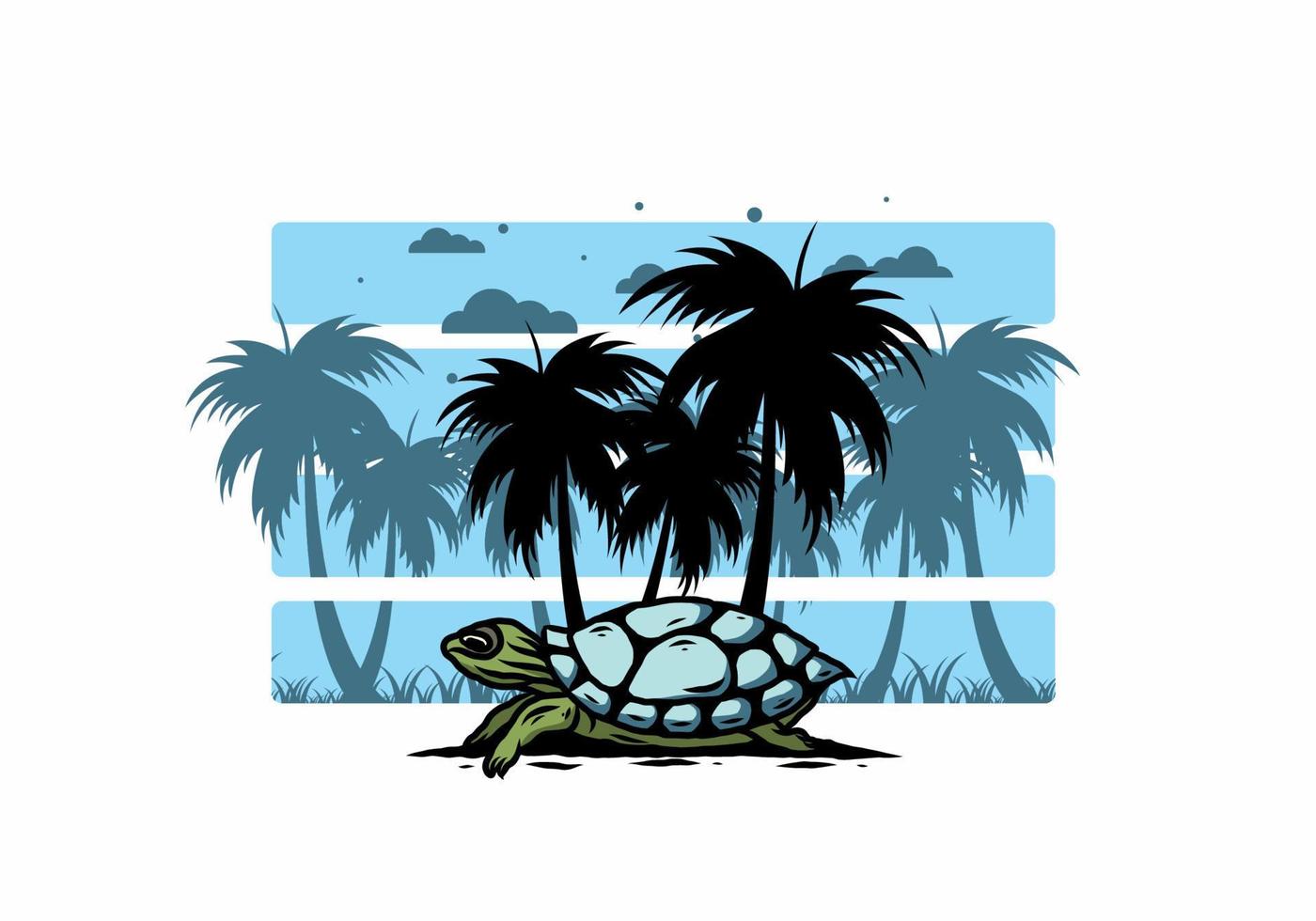 Sea turtle under the coconut tree illustration vector