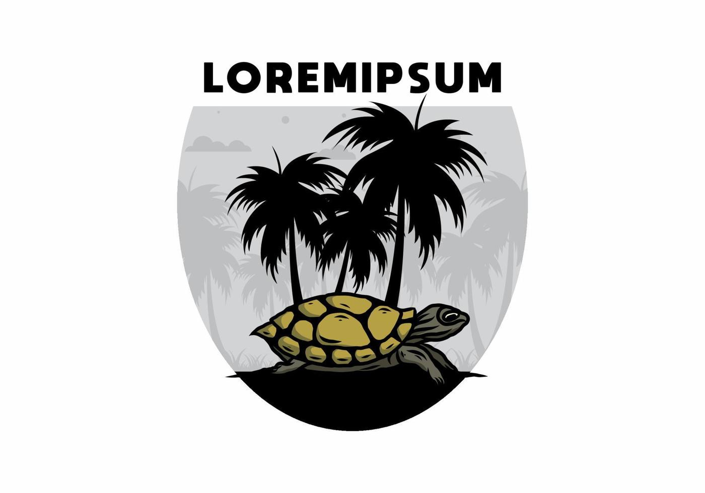 Sea turtle under the coconut tree illustration vector