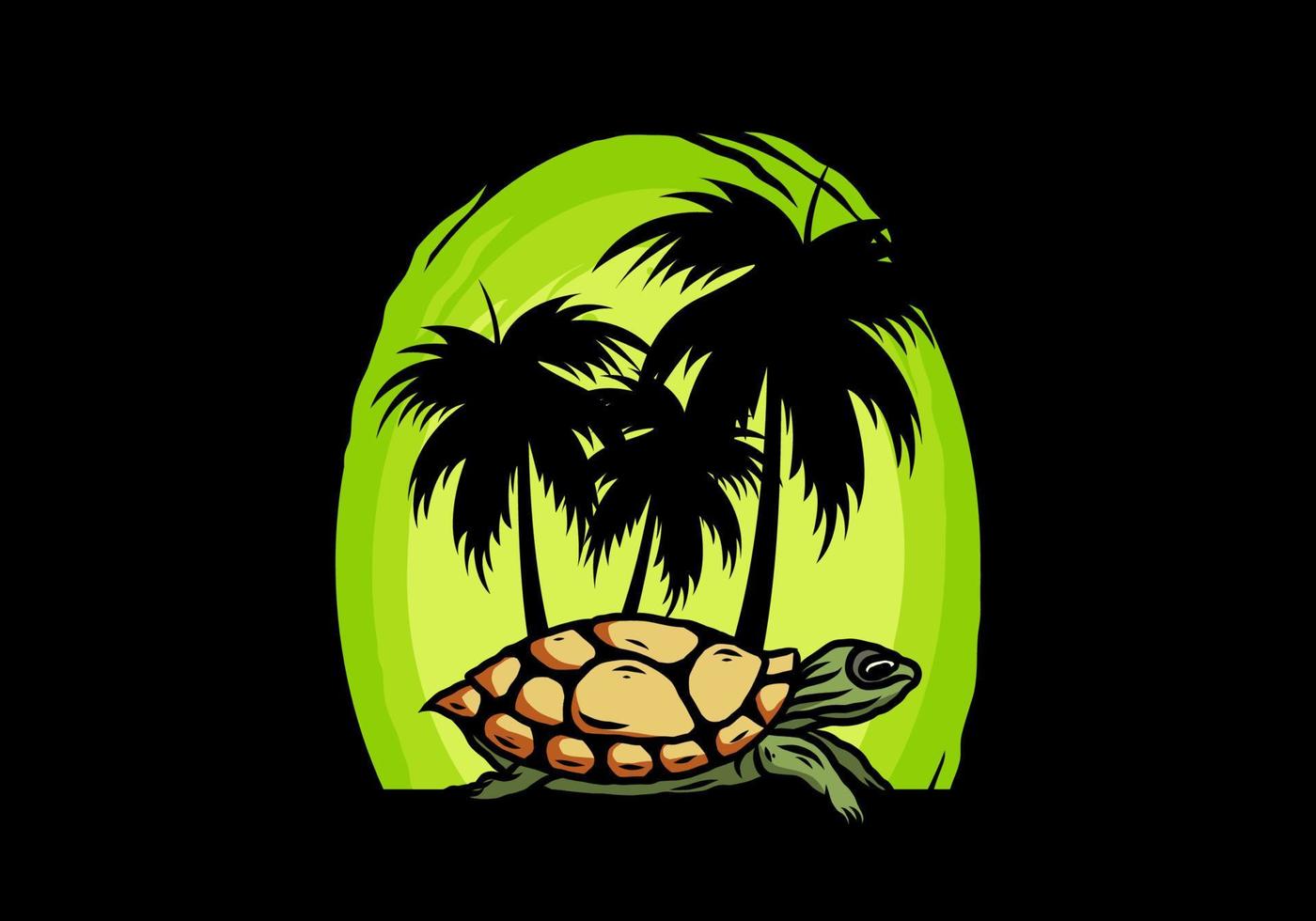 Sea turtle under the coconut tree illustration vector