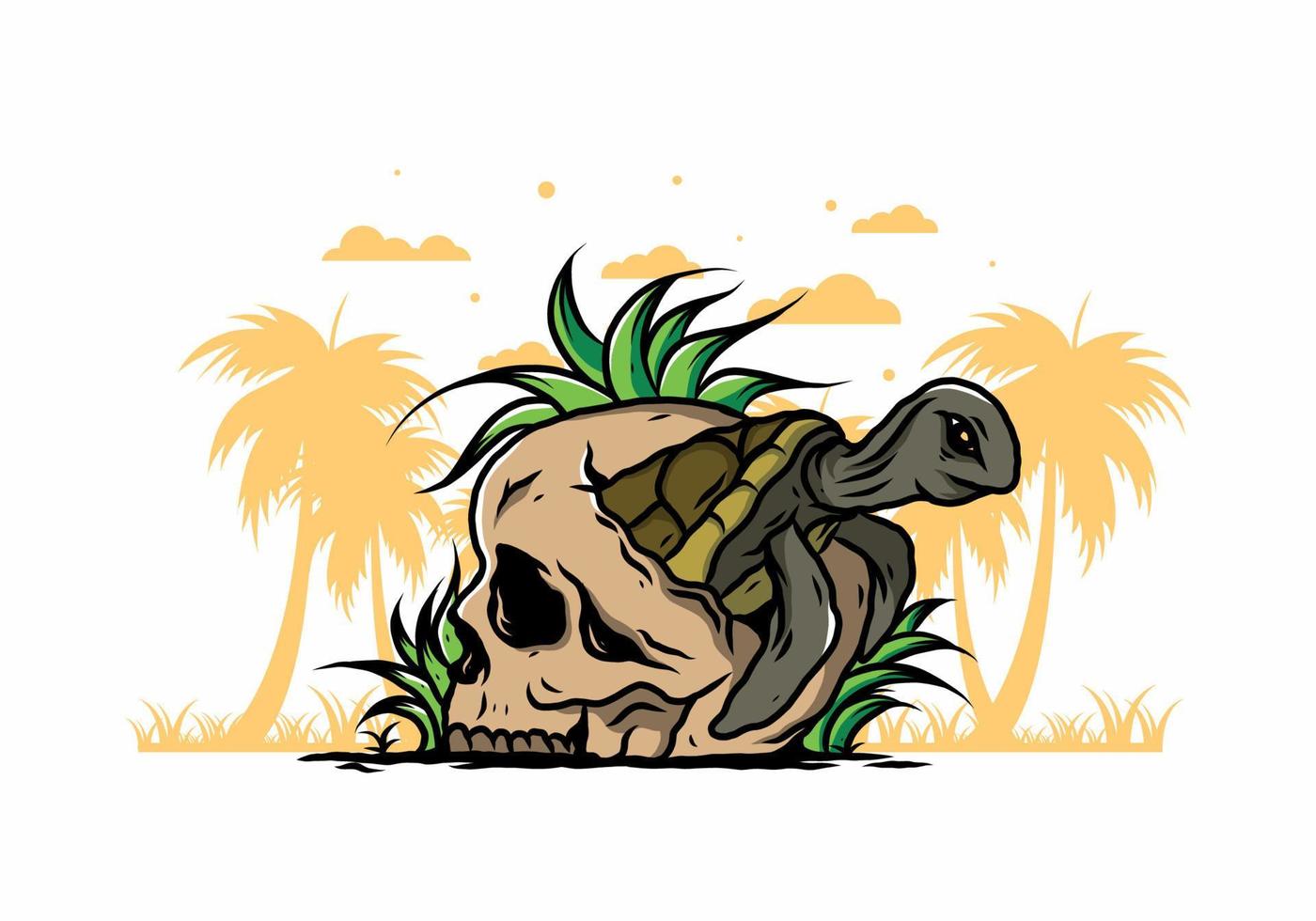 Sea turtle in the skull illustration vector