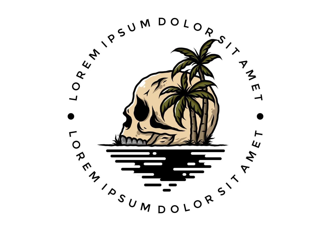 Skull head under coconut trees illustration vector