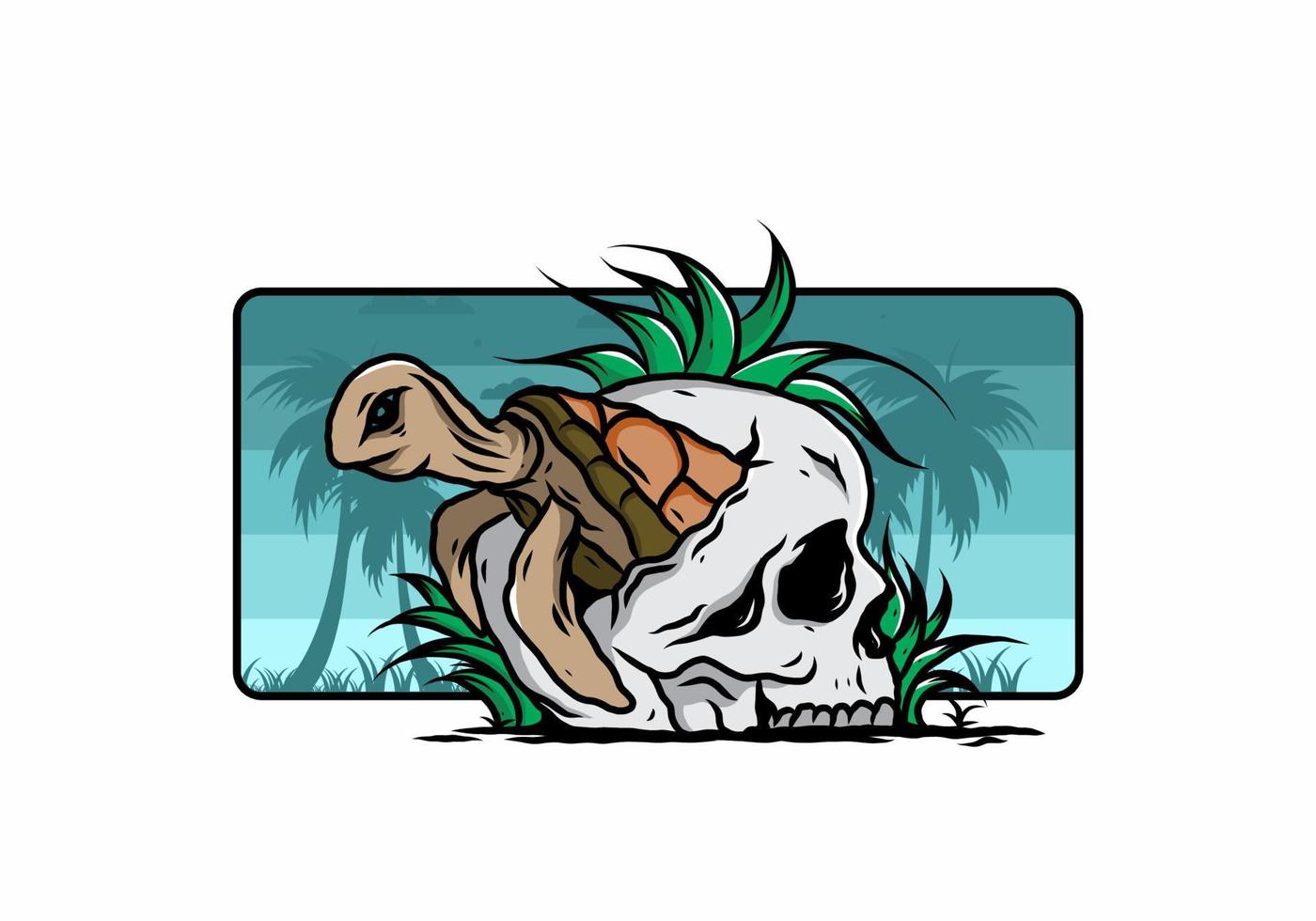Sea turtle in the skull illustration vector