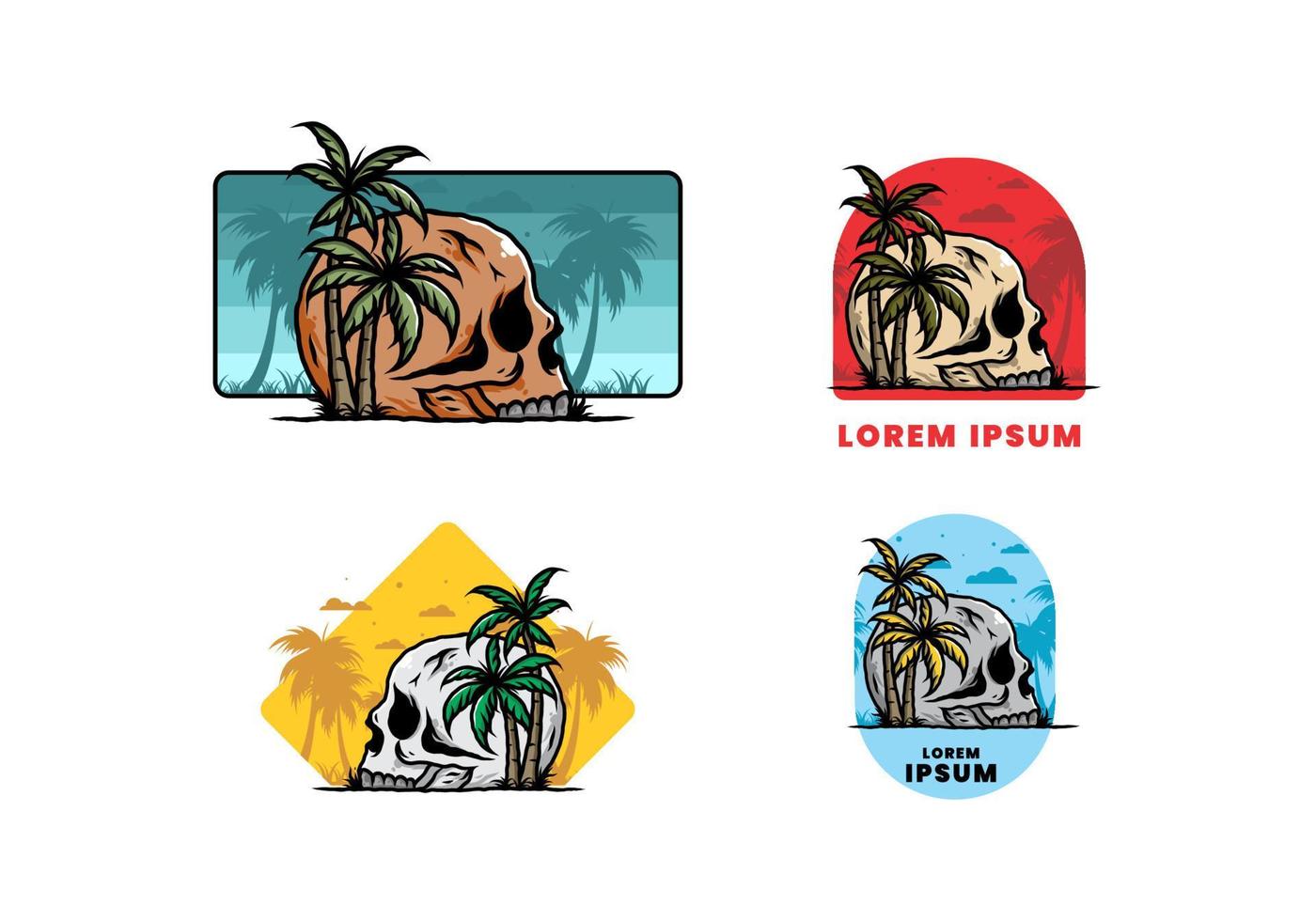 Skull head under coconut trees illustration vector