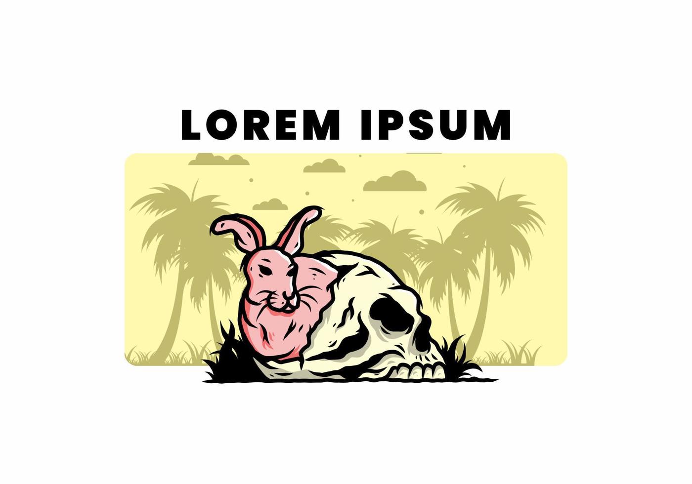 Rabbit hiding inside human skull illustration vector