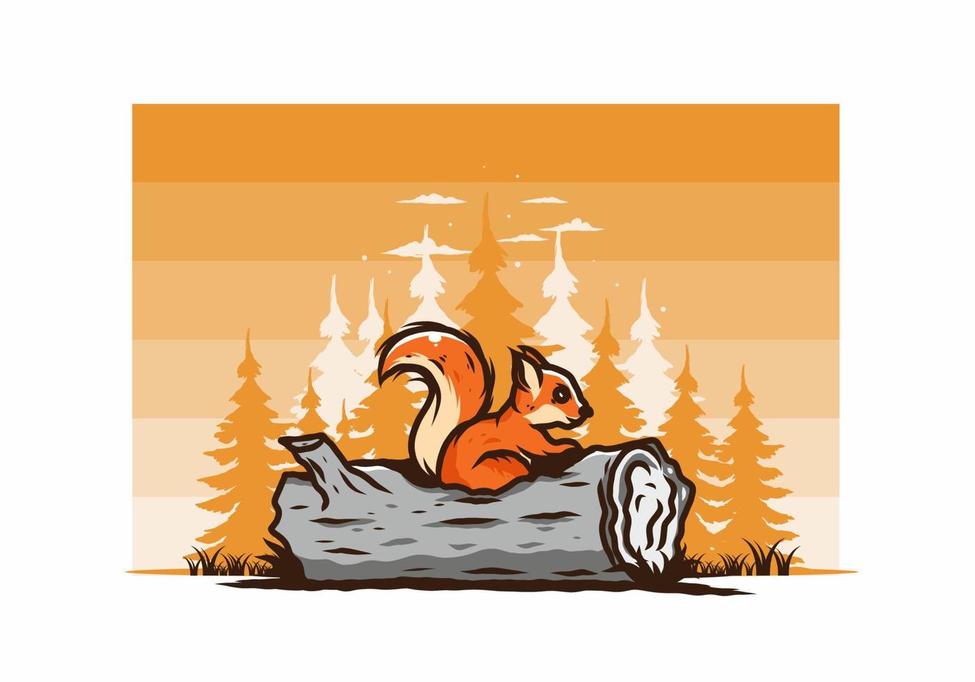 Lonely squirrel hiding in a dead tree trunk illustration vector