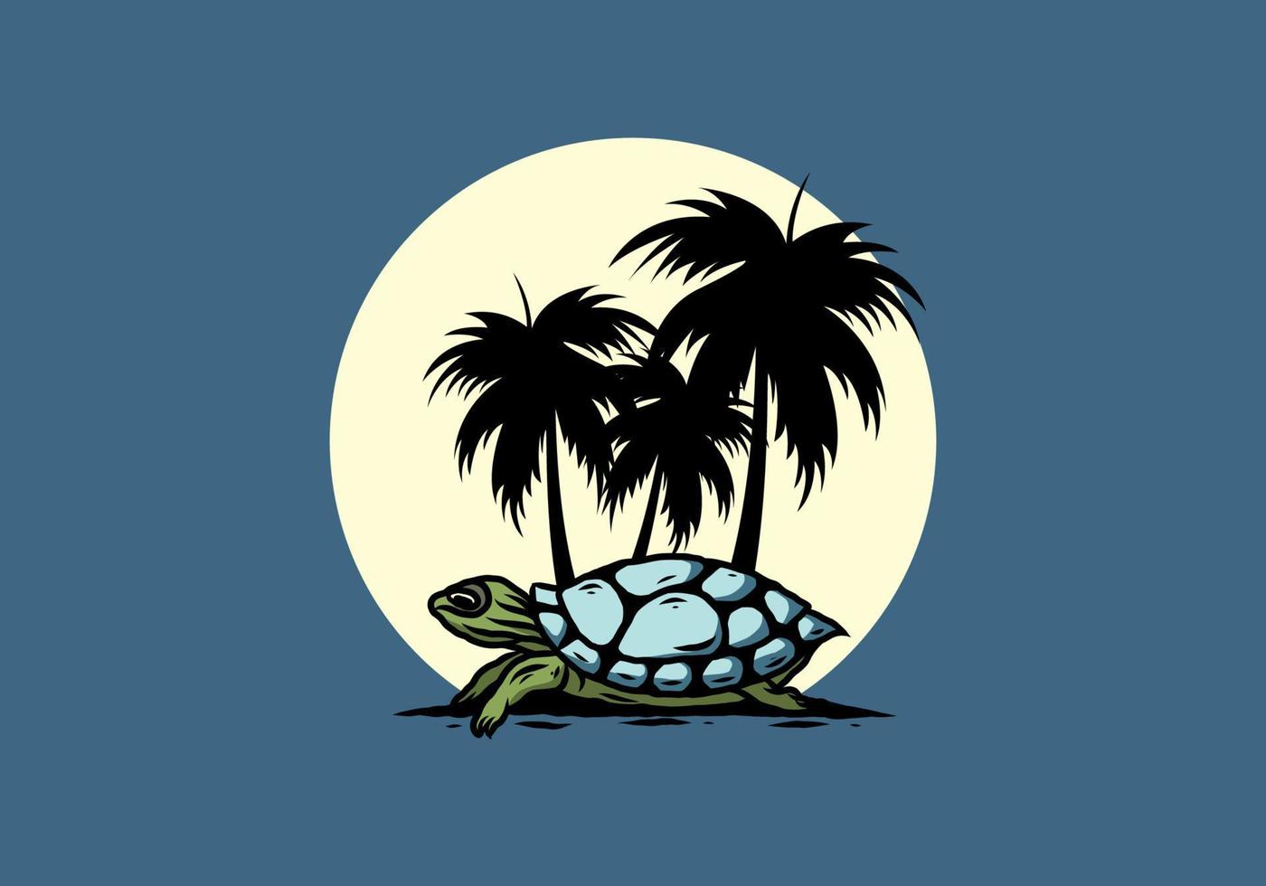 Sea turtle under the coconut tree illustration vector