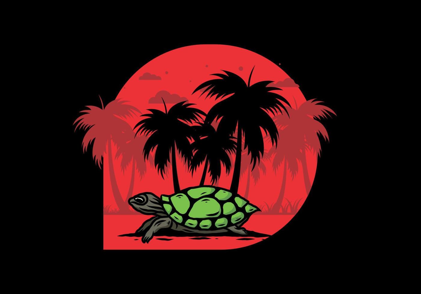 Sea turtle under the coconut tree illustration vector