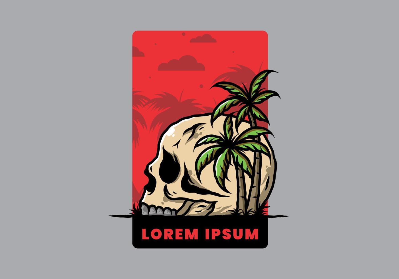Skull head under coconut trees illustration vector