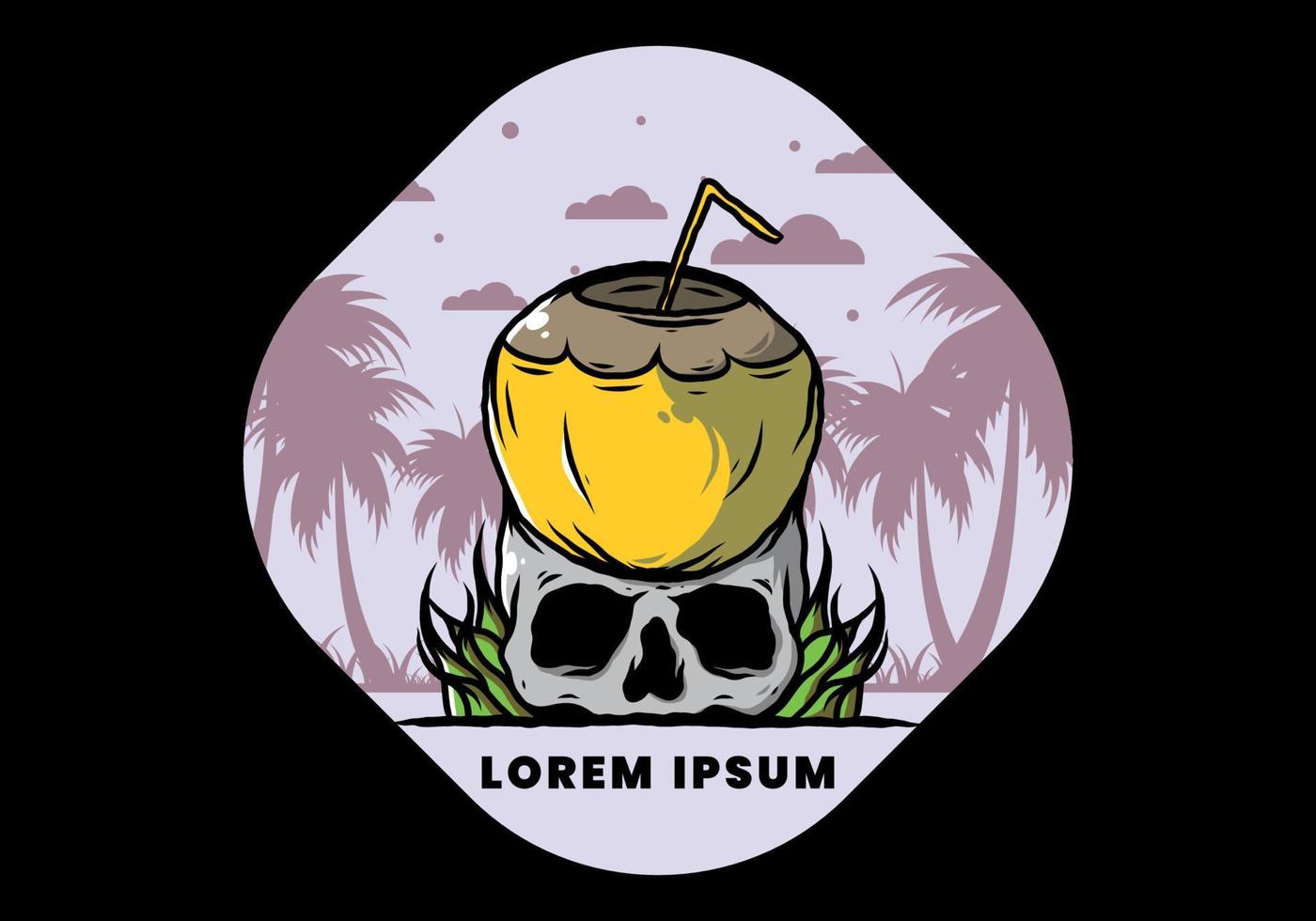 Coconut drink on human skull illustration vector
