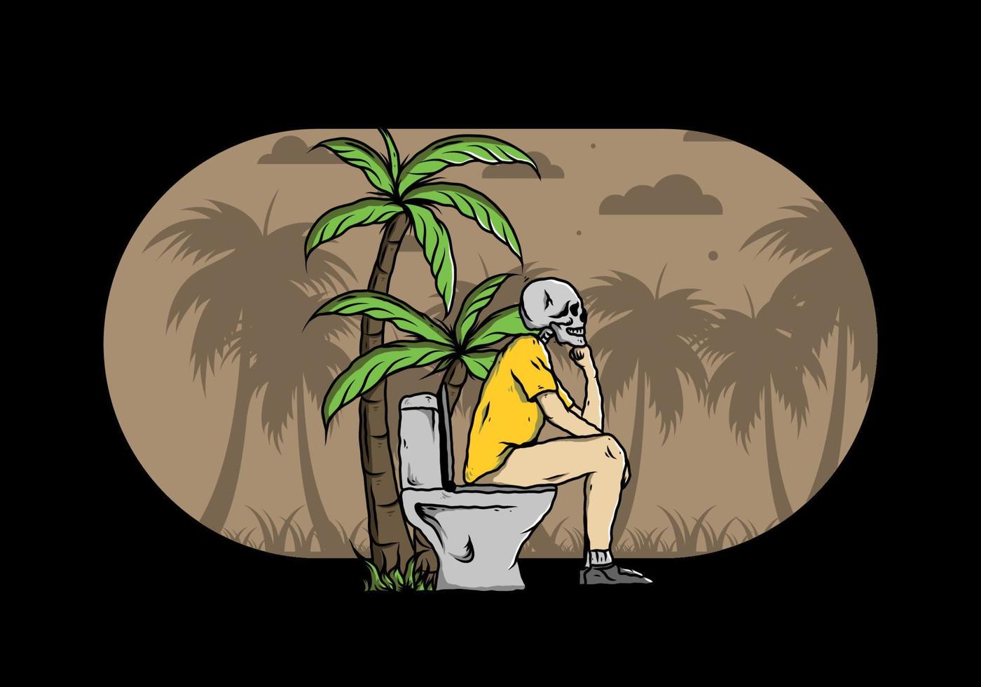 Skeleton man sit on outdoor toilet illustration vector