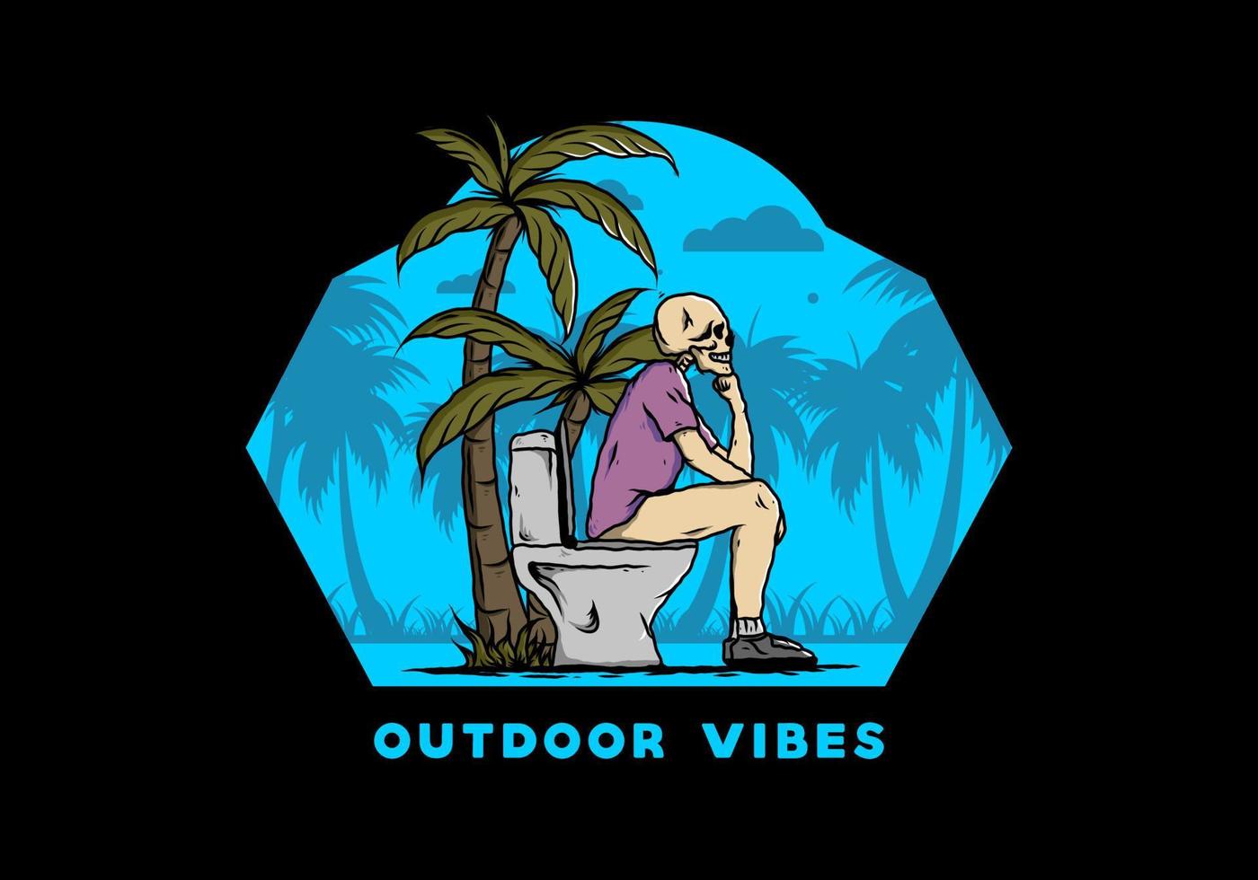 Skeleton man sit on outdoor toilet illustration vector