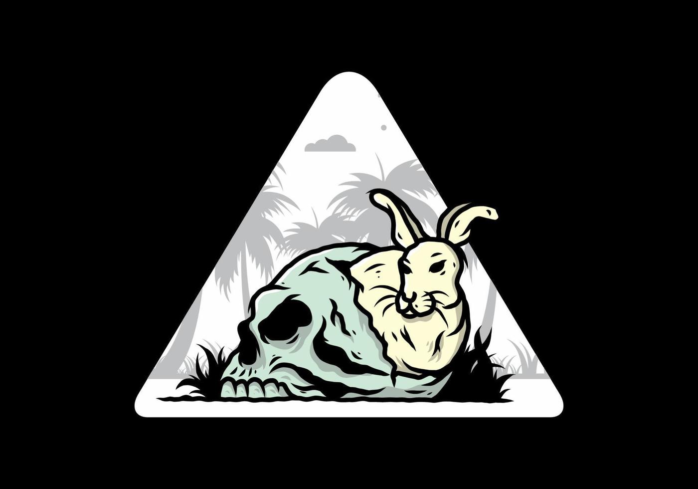 Rabbit hiding inside human skull illustration vector