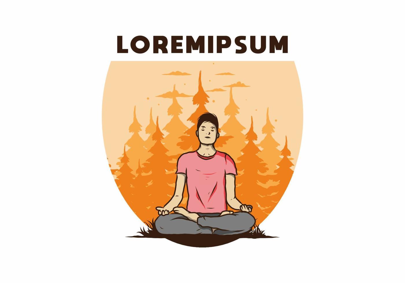 illustration of a someone doing yoga and meditating outdoors in a forest in nature among pine trees vector