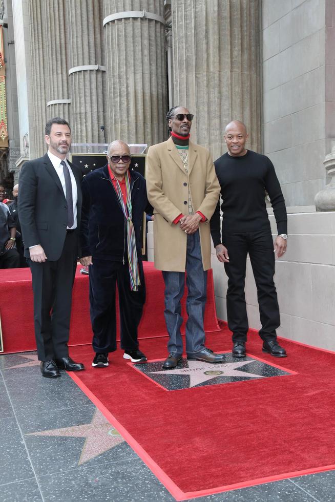 LOS ANGELES NOV 19 - Jimmy Kimmel, Quincy Jones, Snoop Dogg, Dr Dre at the Snoop Dogg Star Ceremony on the Hollywood Walk of Fame on November 19, 2018 in Los Angeles, CA photo