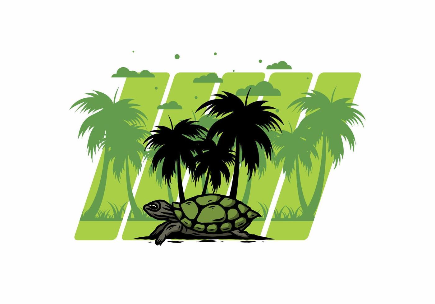 Sea turtle under the coconut tree illustration vector