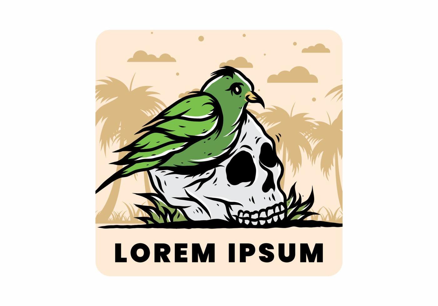 Bird nesting in skull illustration vector